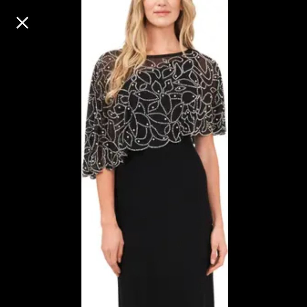 Gorgeous MSK Beaded Cape Overlay Black Gown